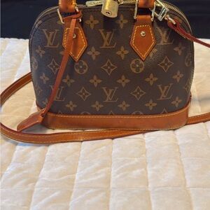 Louis Vuitton Brown Monogram Crossbody Satchel with Tan Trim